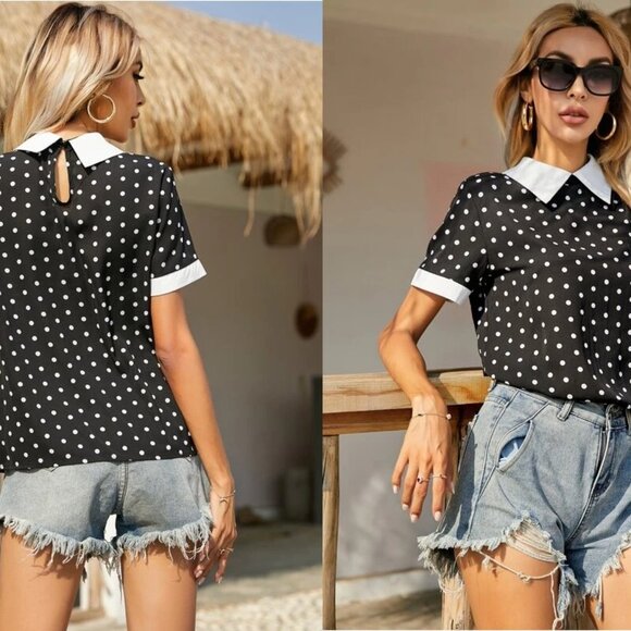 NEW!! Size 12 Polka Dot Contrast Collar Blouse - Picture 1 of 1